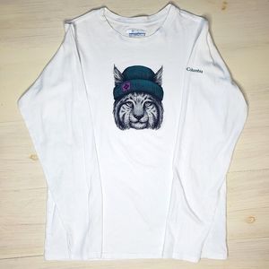 32) COLUMBIA Bobcat in a Beanie Long sleeve Kids Sz. XL Women's Sz. Medium